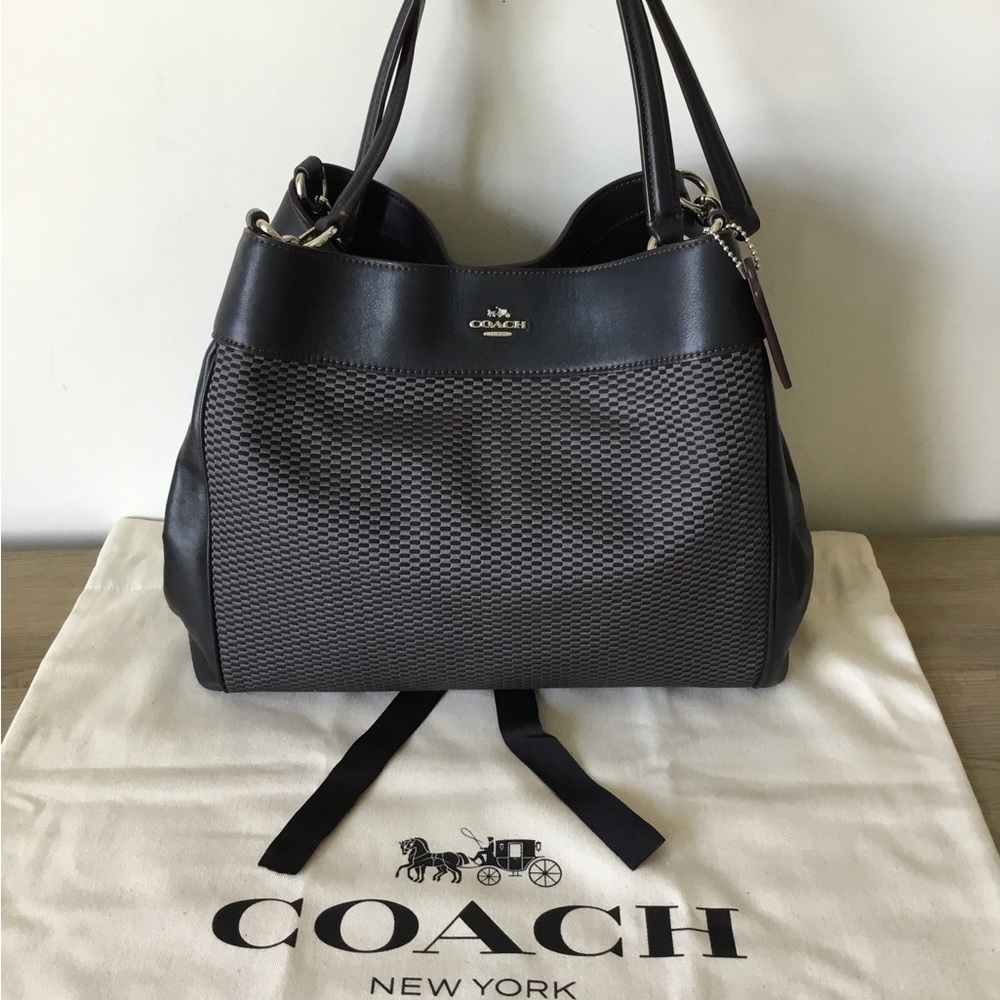 Coach Legacy Black Jacquard Checker Pattern w/Leather Trim Lexy Shoulder Bag COA